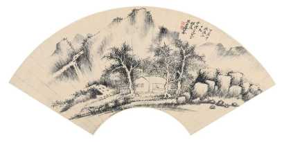 蒋宝龄 丁亥（1887年）作 溪山高隐 扇面